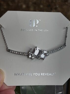 Silver Crystal Cluster Bar Necklace - Designed in the USA